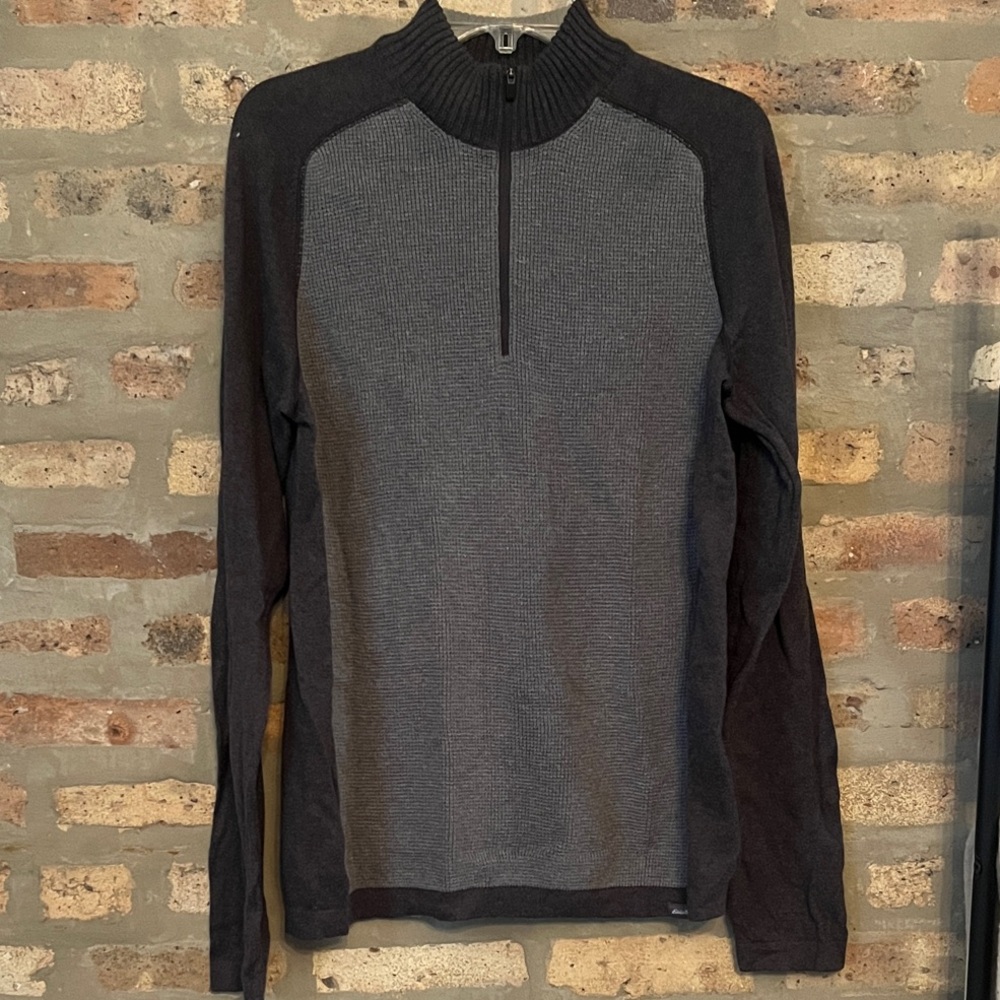 Eddie Bauer Merino Wool Blend Charcoal Gray and Black Half-Zip Sweater